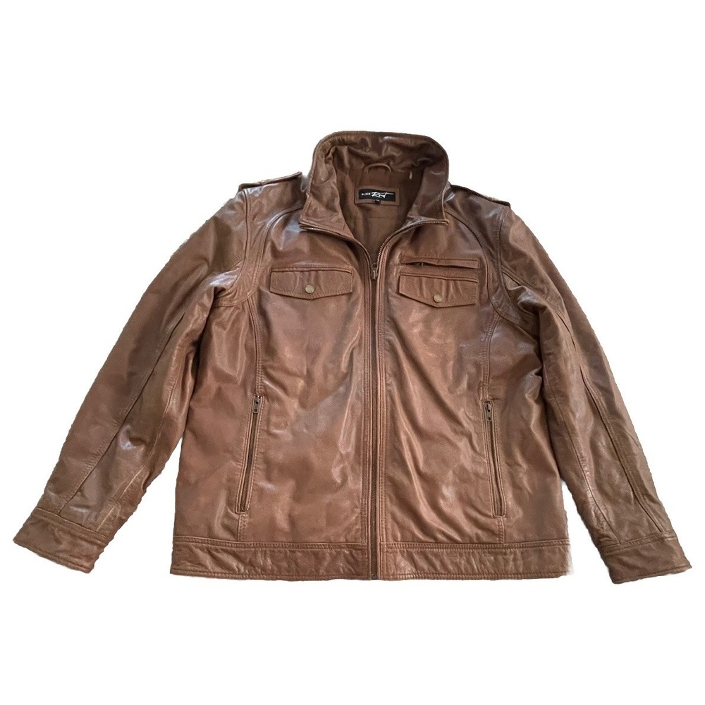 Black Rivet Men's Leather Jacket  Brown‎ Moto Biker Bomber Zippered Sz XXL